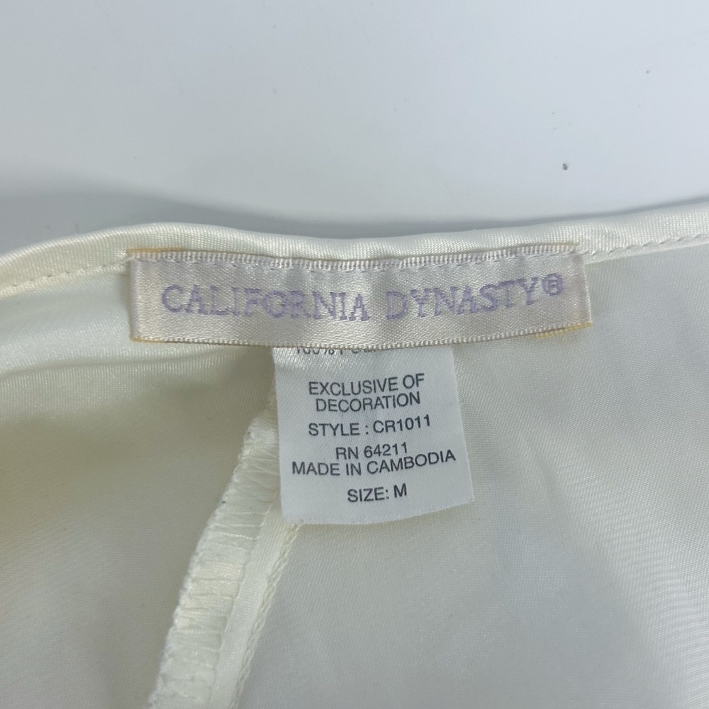 Vintage California Dynasty Ivory Satin Floral Embroidered Mini Slip Dress Med - Picture 6 of 7